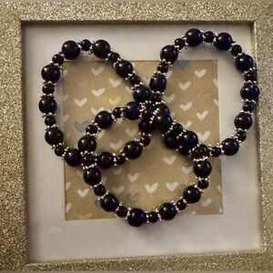 Silver-tone 3pc Bracelet w/Black & Silver Beads